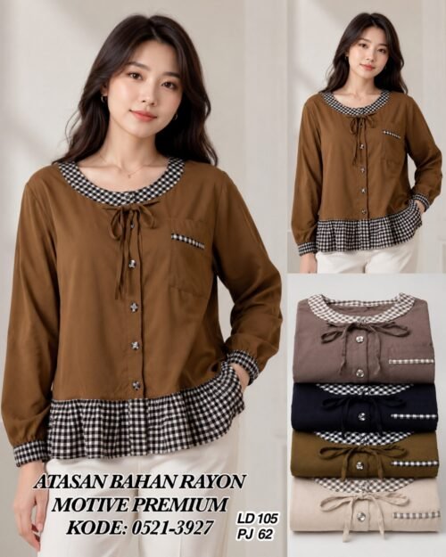 Wanita Rayon Premium Kombinasi Kotak / Gingham