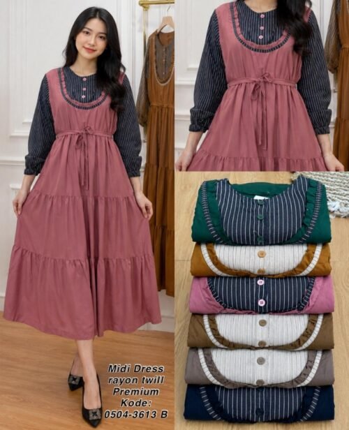 Midi Dress Rayon Twill Premium Model Overall / Layer 2in1