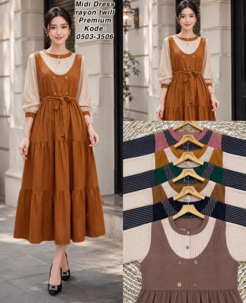 Midi Dress Rayon Twill Premium Model Overall / Layer 2in1