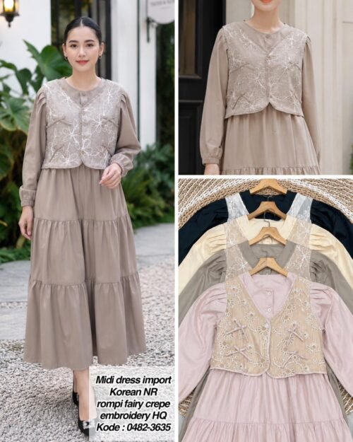 midi dress bahan import korean nr rompi fairy crepe /0482