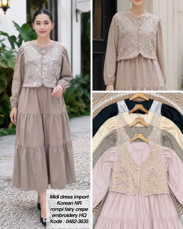 0482 midi dress bahan import korean nr rompi fairy crepe /0482