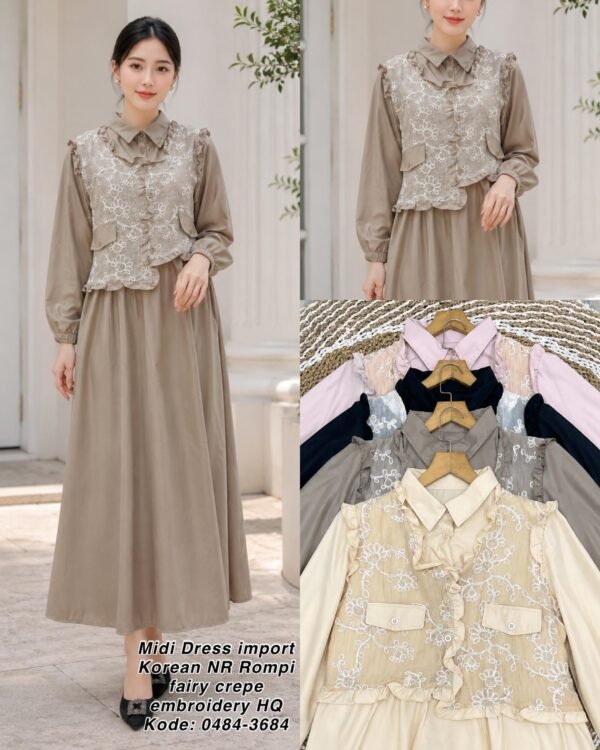 midi dress bahan import korean nr rompi fairy crepe /0484