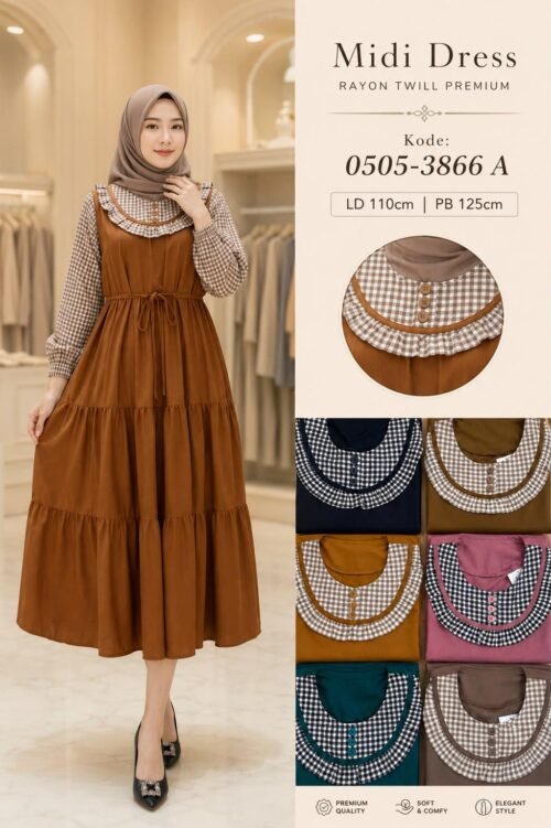 midi dress bahan rayon twill/0505 A