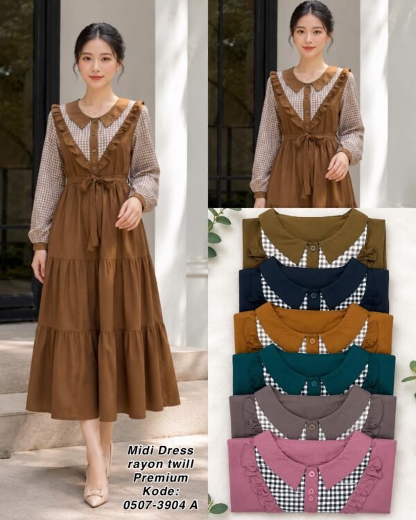 midi dress bahan rayon twill/0507 A