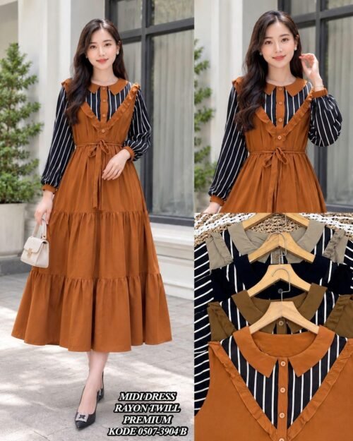 midi dress bahan rayon twill/0507 B